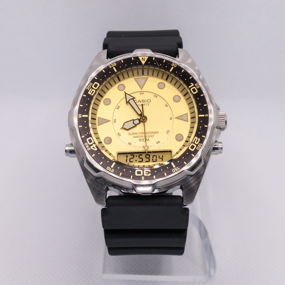 Casio AMW-320C Vintage 358 Champagne Analog Digital Arnie Watch